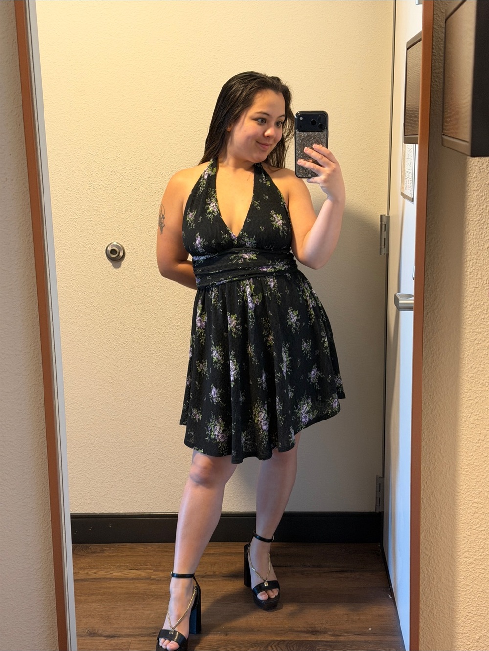 Wild Fable | Black Floral Halter Mini Dress | XS